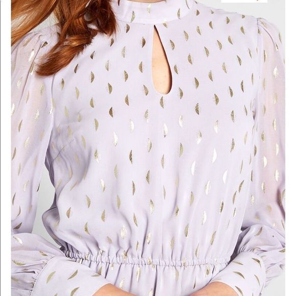 Chiffon lavender mock neck dress with gold accents - Picture 4 of 6